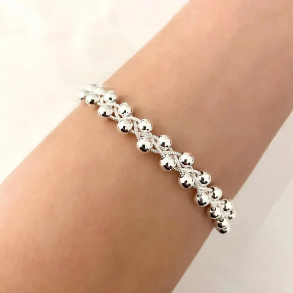 925 Sterling Silver Bead Bracelet 5 MM Ball Bracelet Large Thick Bracelet - Picture 1 of 4